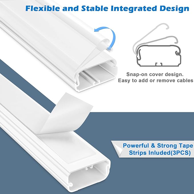 TV Cord Hider - 39in(3xL13in) Cord Covers for Wall Mounted TV Cable Hider Wall Kit | Wire Hiders for TV on Wall, Wire Covers for Cords, Cable Concealer Hide Cords, 1.5" W x 0.75" H, White