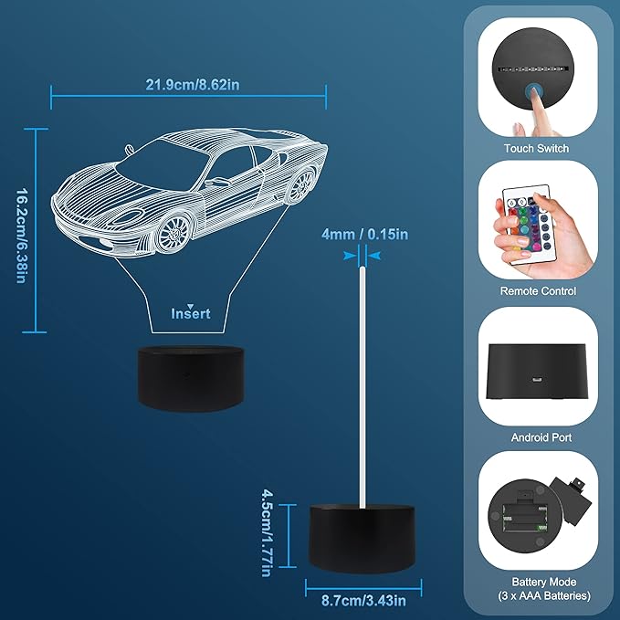 Attivolife Car 3D Gifts Lamp, Rally Vehicles Illusion Optical Night Light 16 Colors Changing with Remote Control, Kids Bedroom Decor Birthday Gift Present for Sports Racing Lover Children Boy Men