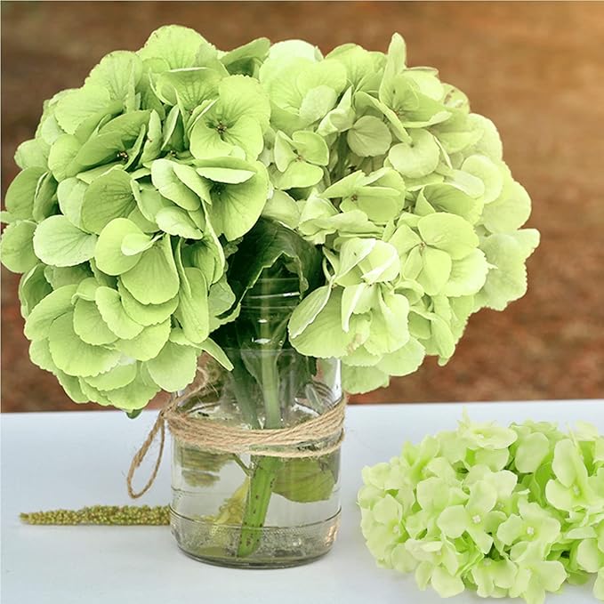 Auihiay 64 PCS Full Hydrangea Flowers, Silk Hydrangea Artificial Flowers Heads with Stems, Artificial Flowers for Wedding, Garden, Baby Shower, Party, Outdoor Indoor Decoration (Light Green)