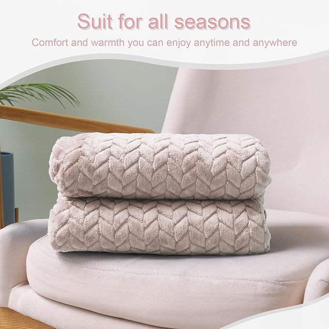 Exclusivo Mezcla Fleece Throw Blanket for Couch, 50x70 Inches Soft Cozy Jacquard Flannel Blankets, Lightweight Fuzzy Plush Warm Throws for Winter,Camel