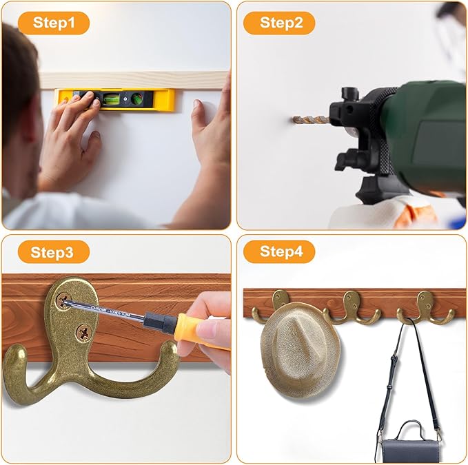15 Pack Coat Hooks Wall Hooks for Hanging, Heavy Duty Double Prong Metal Hook Wall Mounted for Living Room, Bathroom, Kitchen, Bedroom for Coat, Bag, Scarf, Towel, Hat, Key, Cup (Bronze)