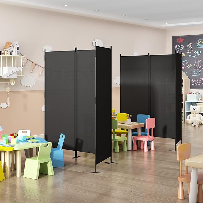 JAXPETY Room Divider Panel 6Ft Privacy Screen Wall Dividers for Room Separation Flexible Partition Folding Portable Room Partition for Office 88" W x 73" H, Black