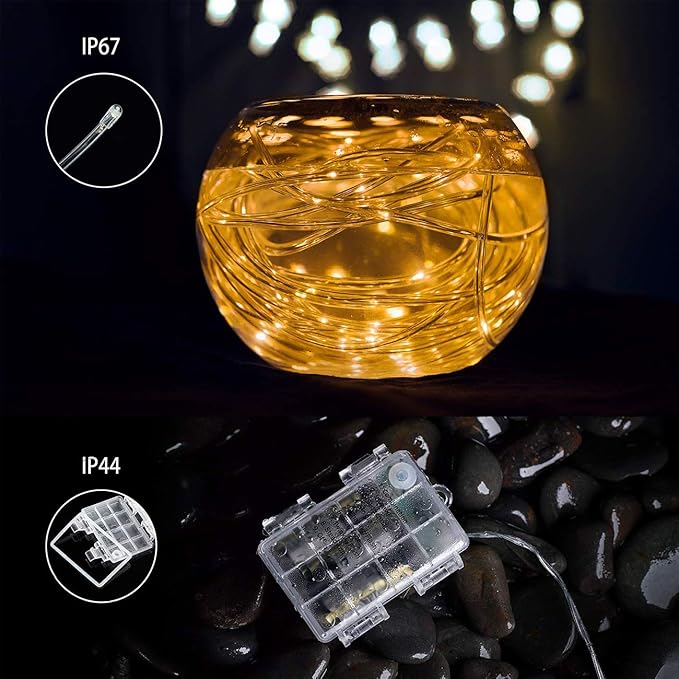 LED Rope Lights Battery Operated String Lights 40Ft 120 LEDs 8 Modes Hanging Fairy Lights Dimmable/Timer with Remote for Camping Party Halloween Christmas Decoration (Warm White)