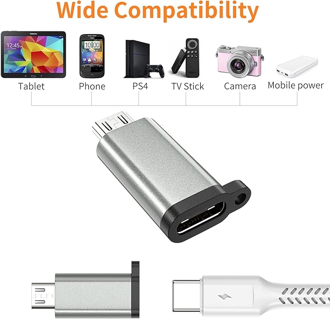 USB-C to Micro USB Adapter, 3-Pack USB Type C Female to Micro USB Male Converter USB C to Micro B 2.0 Charge & Data Sync Compatible with Samsung Galaxy S7 S6 J7 Note 5 Kindle Ps4 and More -Grey