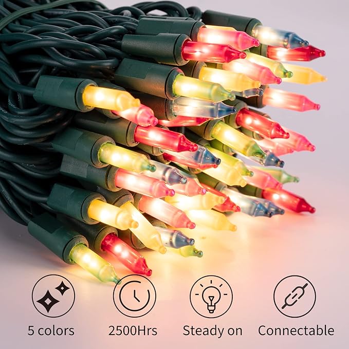 Easter Decorations Mini String Lights - 26.5 feet 100 Count Mini Light Set on Green Wire Plug in End to End Connectable for Indoor Outdoor Party Yard Garden Patio Home Easter Decor, Multicolored