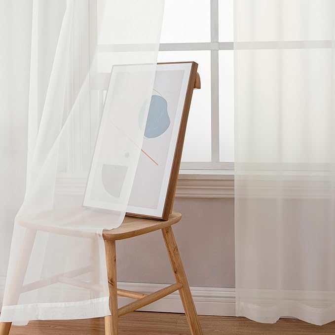 Aiyufeng 2 Pack: Basic Ivory Sheer Curtain Drapes for Living Room 84 Inch Length 2 Panels, Light Filtering Voile Drapes for Bedroom, Patio, Sliding Door, Each 59" W x 84" L, Ivory