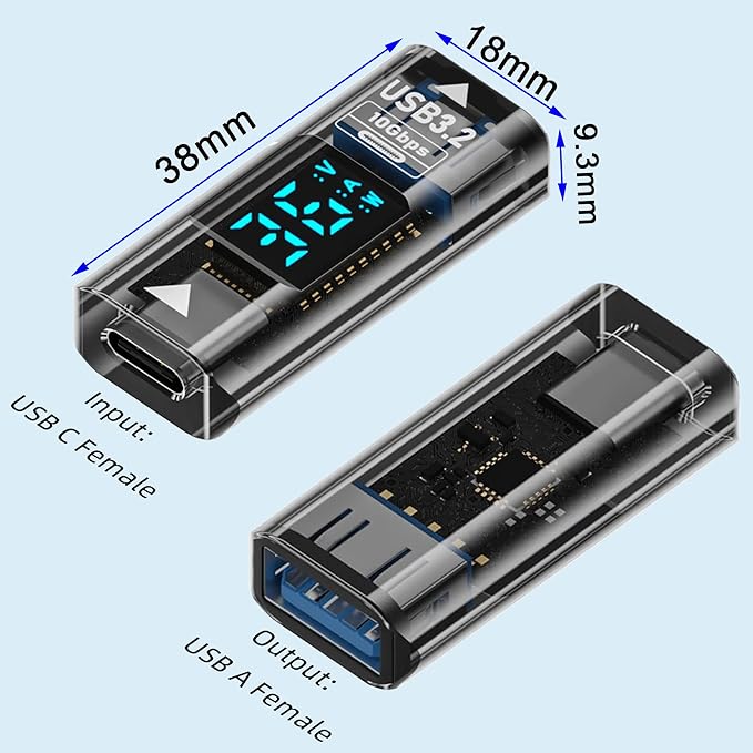 USB to USB C Converter Type C Expander with Digital LED Display,36W/10Gbps USB C Female to USB 3.2 Female Connector for PC,Fast Charging and Data Transfer,for PC,Laptop,Mobile Phone