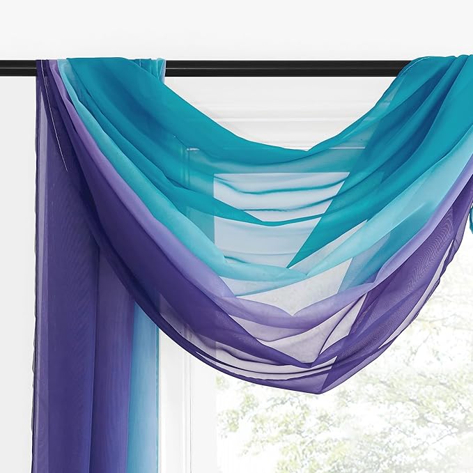 NICETOWN Lilac and Turquoise Ombre Voile Sheer Window Scarf, Wedding Decorations for Reception Decorative Bed Canopy for Gilrs Room/Kids Room, 2 Panels, W60 x L216