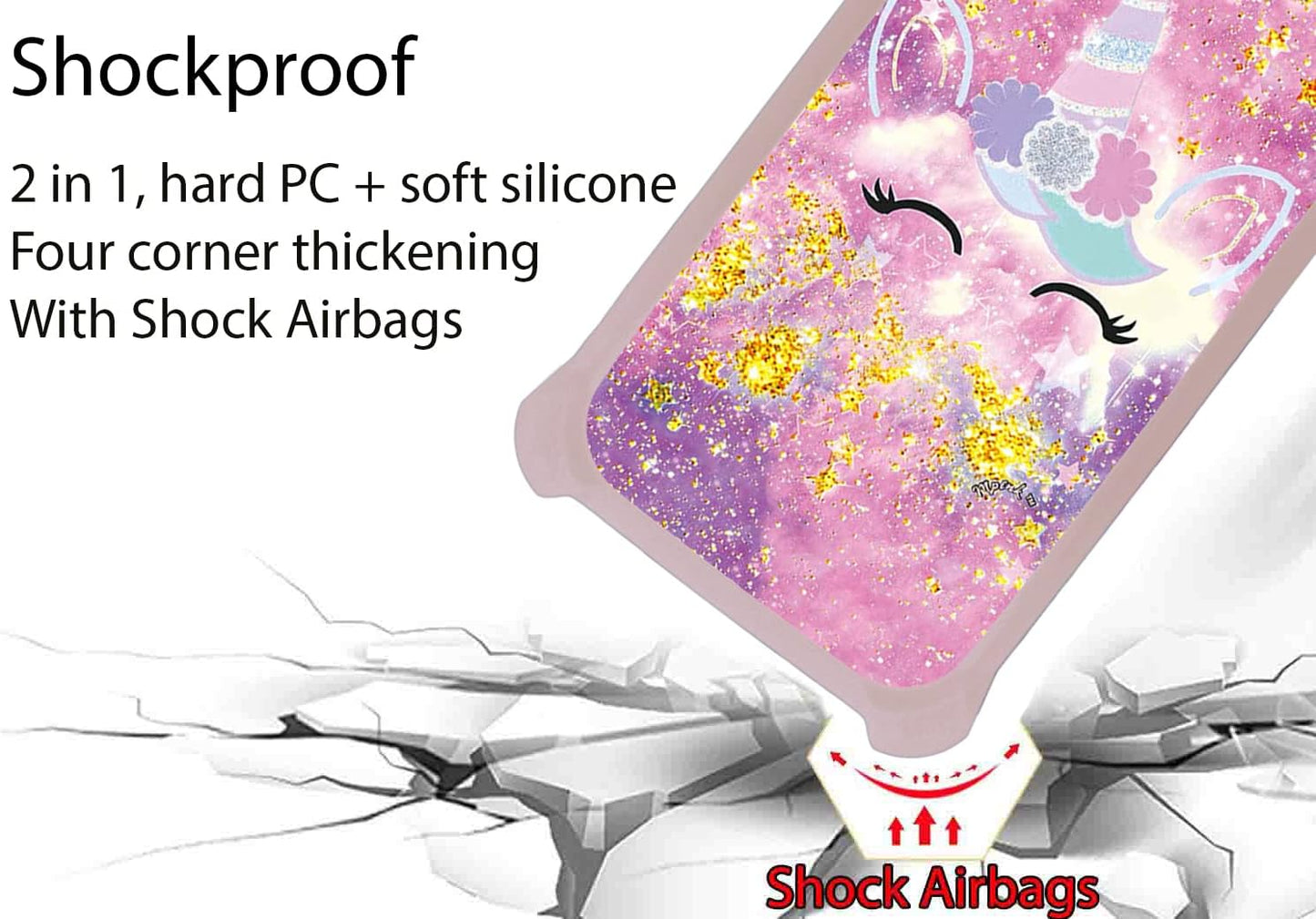 jioeuinly Maxwest Nitro 55a Case Cover with Tempered Glass Screen Protector, Gold Glitter + Luminous, Hard PC + Soft