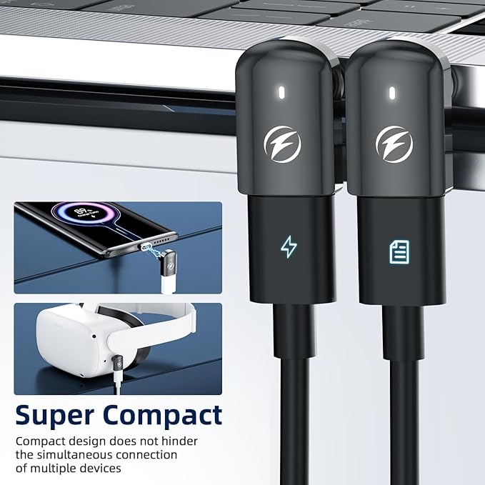USB C Magnetic Adapter 240W (2 Pack) Right Angle Magnetic USB C Adapter 24 Pins with USBC 4 40Gbps 8K 60Hz for Thunderbolt 3/4, MacBook Pro/Air, Swtich and More Type C Devices