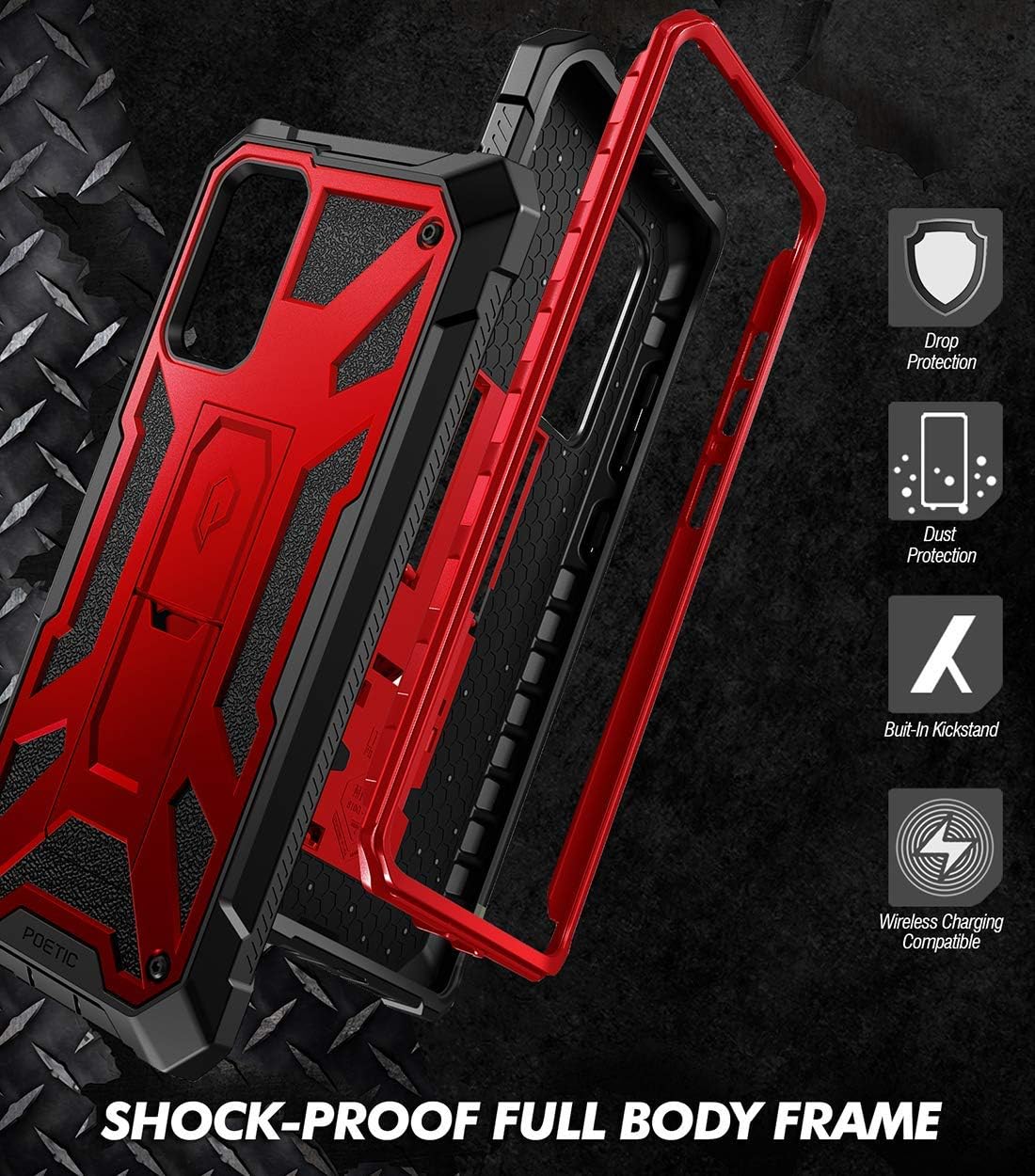 Poetic Spartan Series Case for Galaxy S20+ Plus - Full-Body Rugged Dual-Layer Shockproof Cover with Kickstand, Metallic