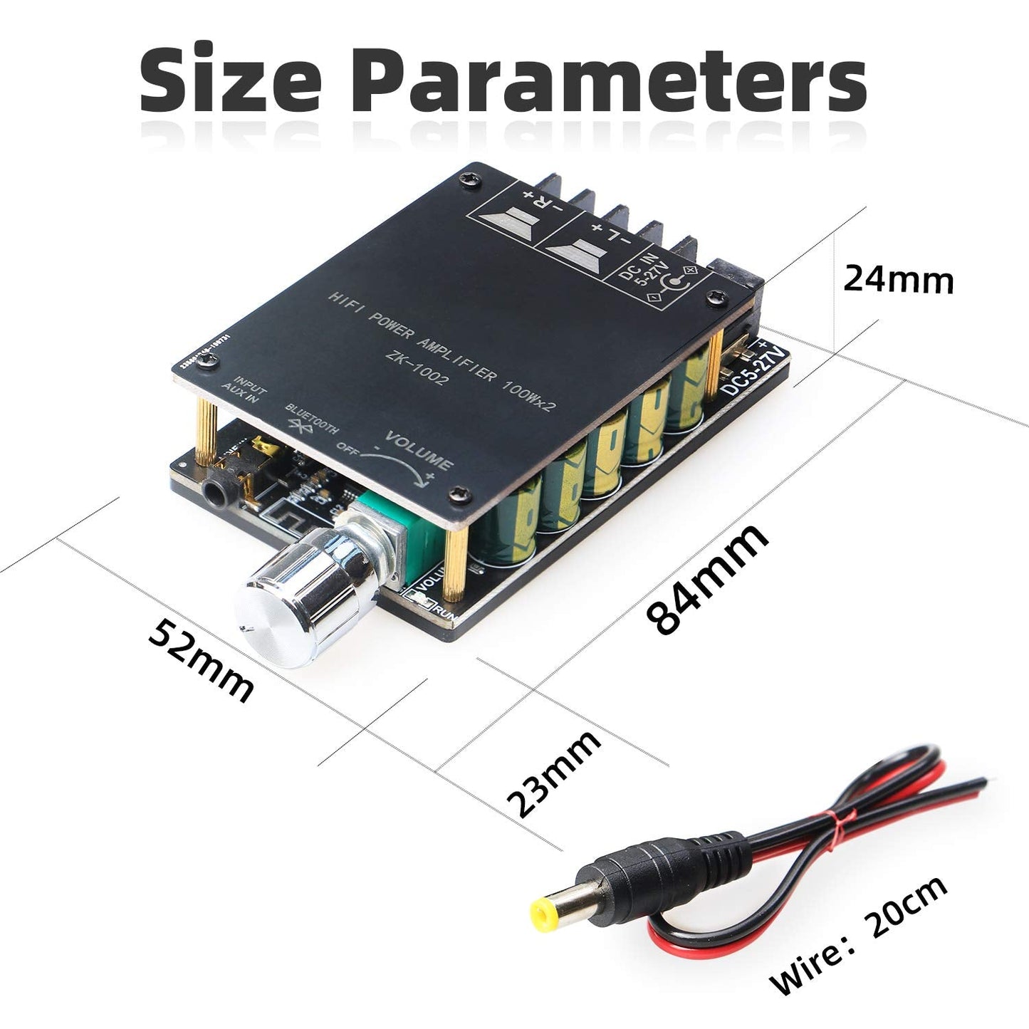 ZK-1002 Bluetooth Amplifier Board with TPA3116D2 Chip - Bluetooth and AUX Input, DC: 5-24V