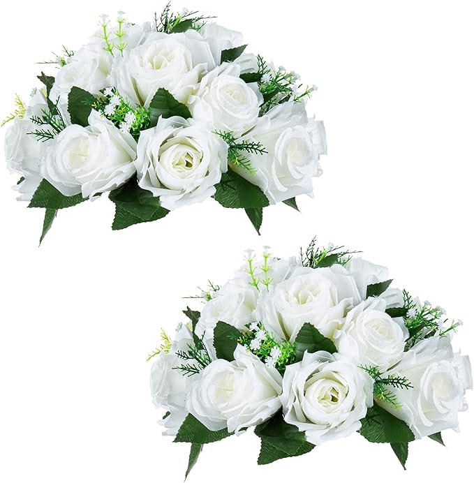 NUPTIO Pcs of 2 Fake Flower Ball Arrangement Bouquet,15 Heads Plastic Roses with Base, Suitable for Our Store's Wedding Centerpiece Flower Rack for Parties Valentine's Day Home Décor