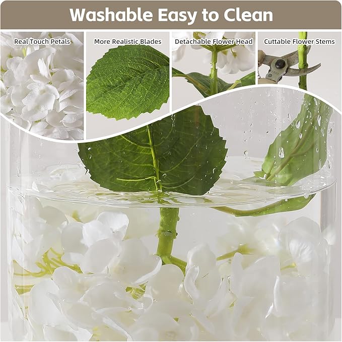 Nubry 22.44In White Hydrangea Artificial Flowers, 2Pcs Latex Faux Real Touch Large Hydrangea Flowers with Long Stems & Leaves for Home Office Decor Wedding Party Arrangements(White)