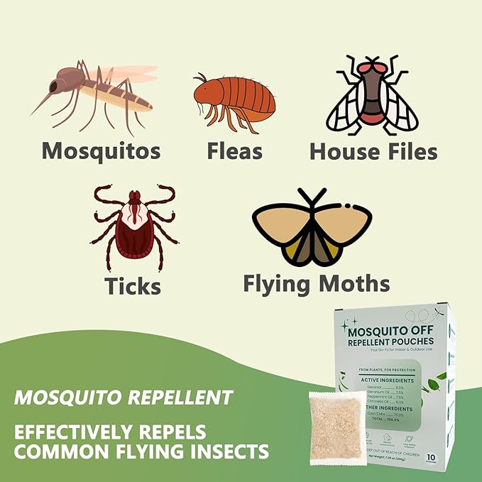 Mosquito Repellent Outdoor Patio, Ourdoor Mosquito Bug Repellent Deterrent Pouches, Mosquito Control for Home Yard Patio Camping Hiking (10 Pouches)