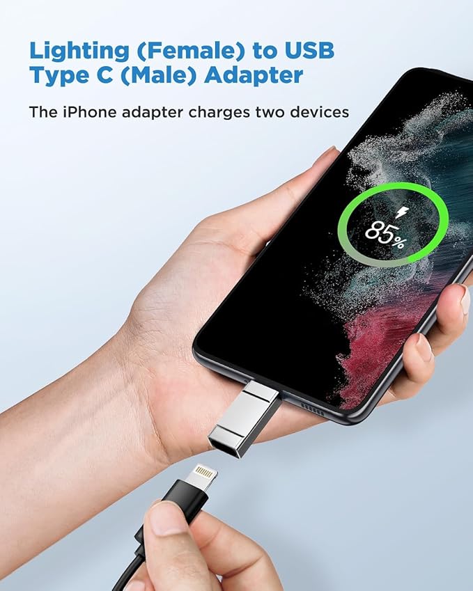 Lightning to USBC Adapter 2 Pack Lightning Female to USB C Male Adapter for iPhone 15/15 Pro,Samsung S24/23, Support Charging/Data Transfer Lightning to USB C Adapter, Not for Audio/OTG,Silver