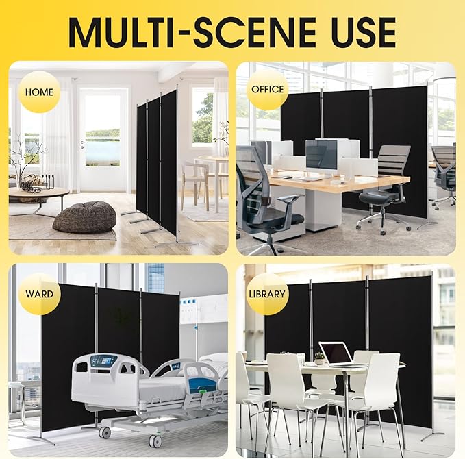 RANTILA 3 Panel Privacy Screen, 6 Ft Tall Folding Privacy Screen Room Dividers, Freestanding Room Partition Wall Dividers, 102''W x 20''D x 71''H, Black