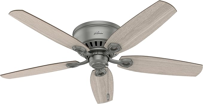 Hunter 52 inch Indoor Ceiling Fan with LED Lights - Ceiling Fan with Pull Chain, For Bedroom, Living Room, or Kitchen, Low Profile Mount, No Remote, 5 Blades - Builder 51113, Matte Silver