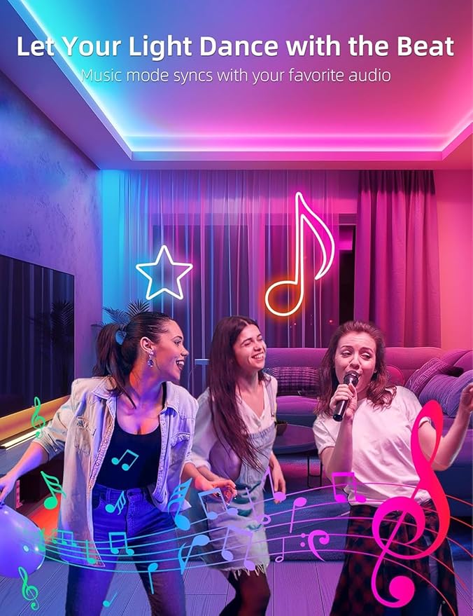 Lamomo 65.6Ft LED Strip Lights, RGB Neon Rope Light with App Remote Control, Music Sync Color Changing Waterproof Flexible Led Light Strip, Cuttable Gaming 24V Neon Lights for Bedroom Indoor