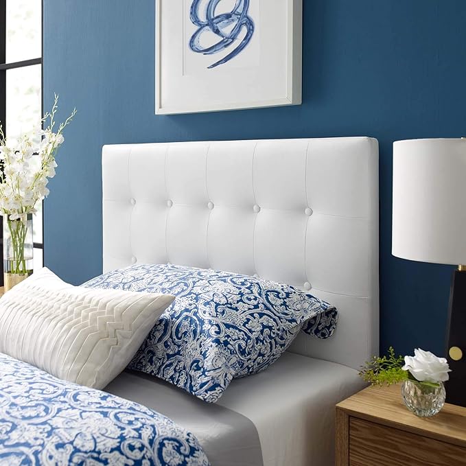Modway Emily Tufted Button Faux Leather Upholstered Twin Headboard in White