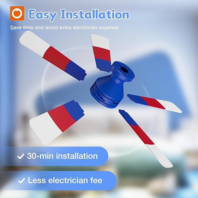 addlon Ceiling Fans with Lights, 42 Inch Low Profile Kids Ceiling Fan, Boy's Fan with Remote, Reversible, 3CCT, Dimmable, Quiet, Blue Small Ceiling Fan for Kids Room, Bedroom Indoor/Outdoor Use