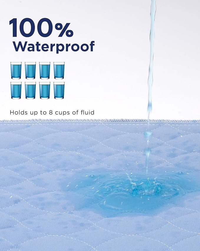 Washable Bed Pads 34" x 36" - 6 Pack, Blue, Waterproof Bed Pads for Incontinence, Bed Wetting Pads for Bed, Sofa, Floor, Resuable Underpads for Adults, Seniors, Pet