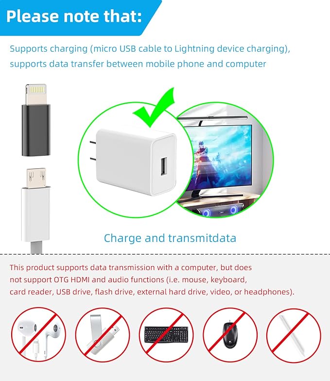 Micro USB to Lightning Adapter（3 Pack）Fast Charging Data Transmission Converter Micro USB Female Cable to Lightning Male Connector Compatible for Iphone 13 12 11 Pro Max Mini Xr Xs X 8 7 6 Ipad