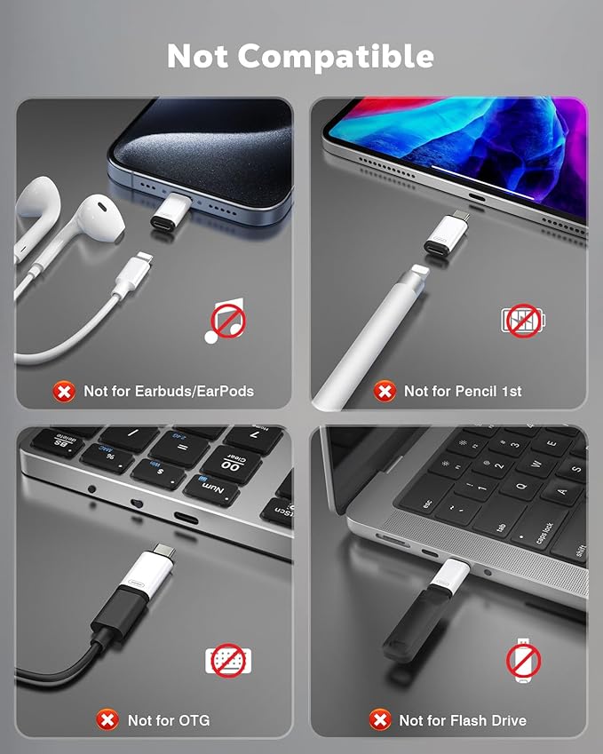 MoKo 36W Lightning to USB C Adapter für iPhone 17 Air 16 15 Pro Max Plus Galaxy,iPad -NOT for EarPods/Headphones/OTG, 2Pack USB-C to Lightning Adapter ONLY for Fast Charging/Data Sync, White/Black