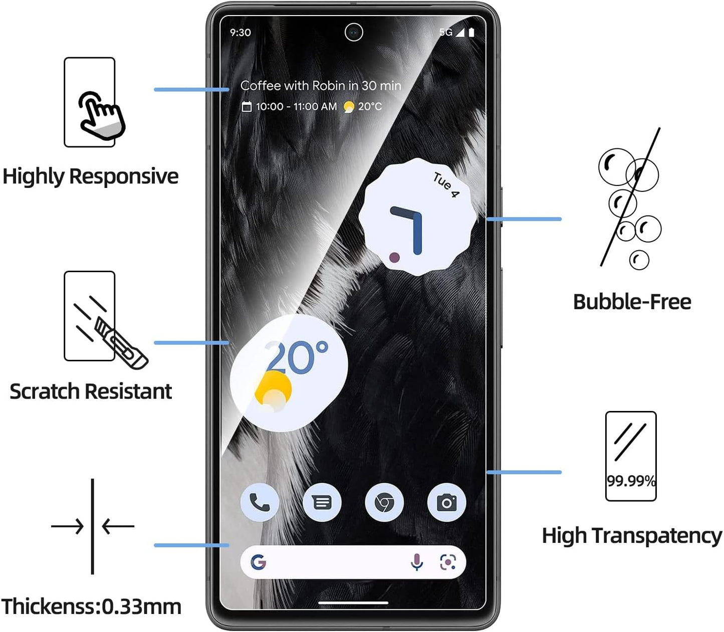 NEW'C Google Pixel 7 Screen Protector - 3 Pack, Tempered Glass, Case Friendly, Anti-Scratch, Bubble Free, Ultra