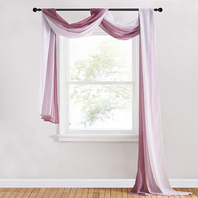 NICETOWN Decorative Wedding Arch Draping Window Scarf Curtains, Romantic Mauve Ombre Voile Sheer Soft Window Scarf Valances for Outdoor/Indoor Big Events, Set of 2, W60 x L216