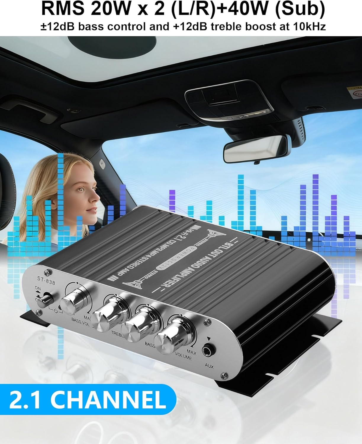 2.1 20Wx2+40W DC12V 3A CERRXIAN Mini Stereo Audio Subwoofer Amplifier, Channel HiFi AMP Board AUX/RCA Input Home Audio