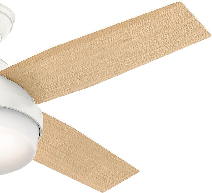 Hunter 44 inch Indoor Ceiling Fan with LED Light and Remote Control - White Modern Ceiling Fan, Standard Mount, 4 Blades, For Bedroom, Living Room, or Kitchen - Dempsey 59246, Fresh White