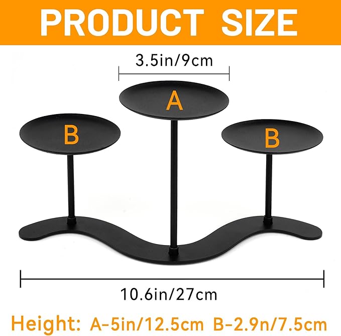 Iron Candle Holder Fireplace: 3 Arms Metal Candelabra Centerpiece Decor - Candle Holder Stand for Candelabra Pillar Candles