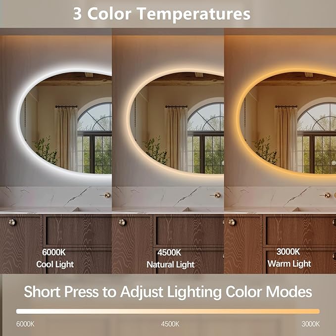 Niccy Irregular LED Bathroom Mirror with Lights, 27x51 Asymmetrical Backlit-Mirror for Wall Mounted, Bathroom Vanity Mirrors with Memory, Dimmable, 3 Colors, Anti-Fog, IP65 Waterproof