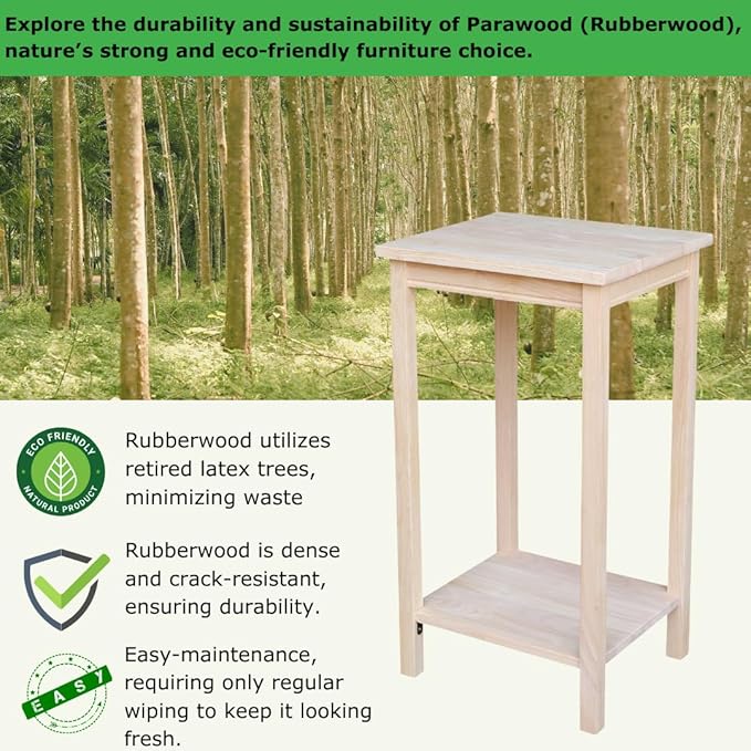 IC International Concepts, Portman Accent Table , Solid Real Wood, Sturdy Parawood,16 X 14 X 29, Minimum Assembly, DIY, Paint or Stain in Any Color, Unfinished