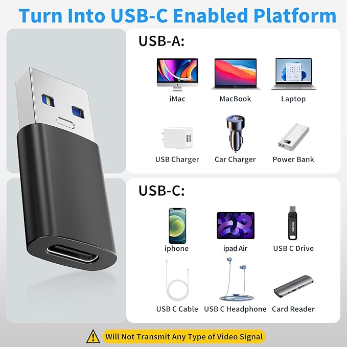 6PCS Upgraded USB 3.0 to USB C Adapter, Compatible with Samsung, iPhone, IPad, Power Bank and More USB C Devices.