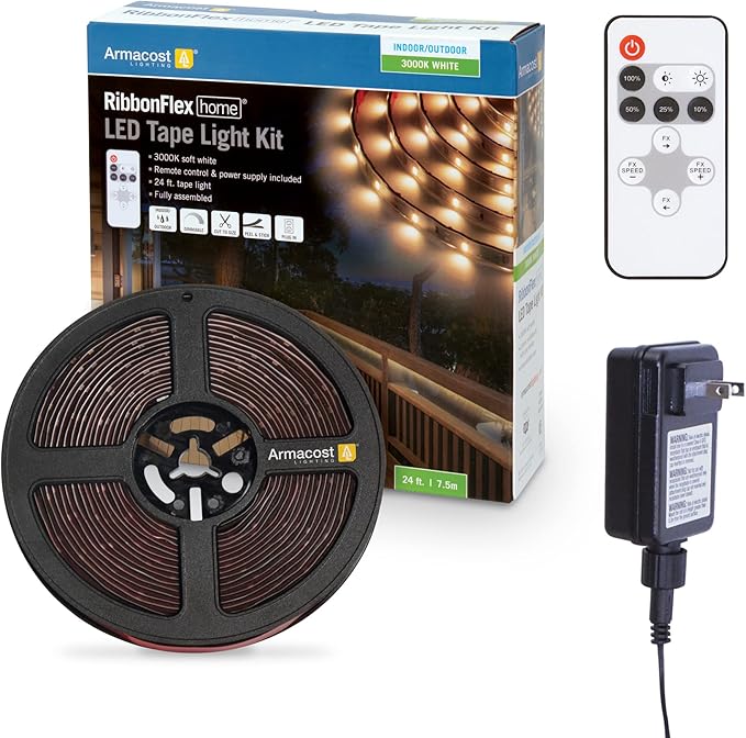 Armacost Lighting RibbonFlex Home 24V White Indoor Outdoor LED Strip Light Kit 421340, 24 ft