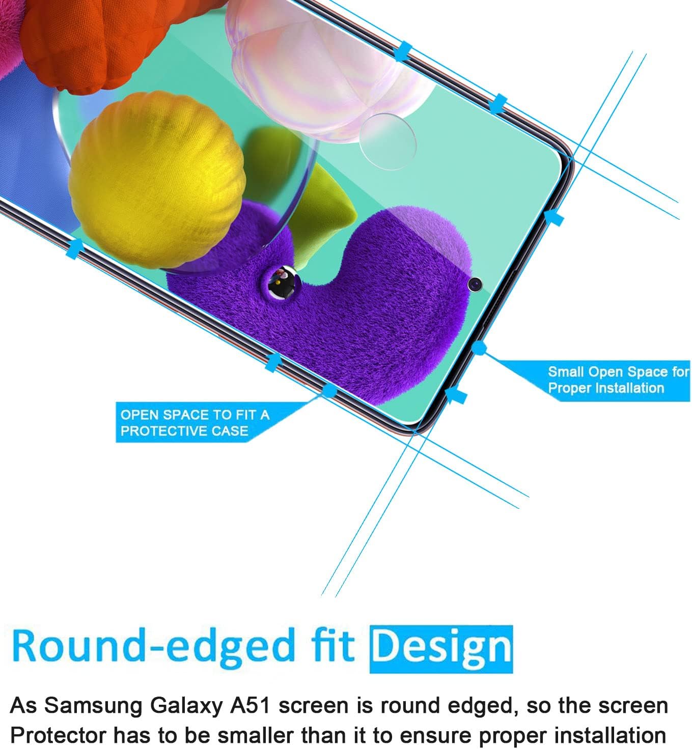 NEW'C Tempered Glass Screen Protector for Samsung Galaxy A51 - 3 Pack, Case Friendly, Anti-Scratch, Bubble Free, Ultra
