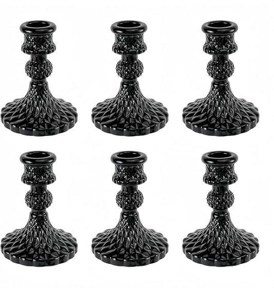 Glass Candlestick Holder,Striped Taper Candle Holders,Set of 6 Candle Stand for Table Centerpieces, Home Decor,Weddings,Festival and Parties (Black Diamond)