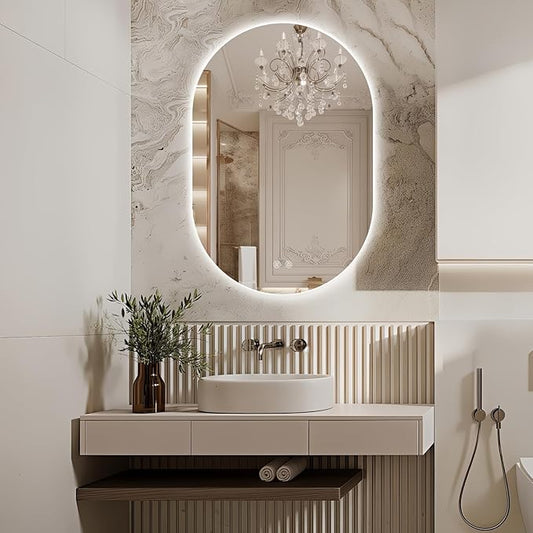 36" x 24" Oval LED Mirror for Bathroom, Backlit Vanity Mirror with Lights, Frameless Smart Wall Mirror, 3 Colors Stepless Dimmable, Anti-Fog, Shatterproof, Memory, CRI95+(Horizontal/Vertical)