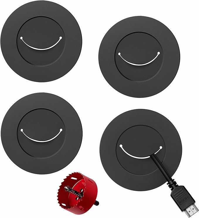 ZhiYo in-Wall Cable Management Kit for TV, Black TV Cord Hider for Wall Mounted TV, Behind Wall Cable Management Kit, Cord Concealer Kits with 4 Wire Pass Throughs and 1 Hole Saw Drill Attachmen