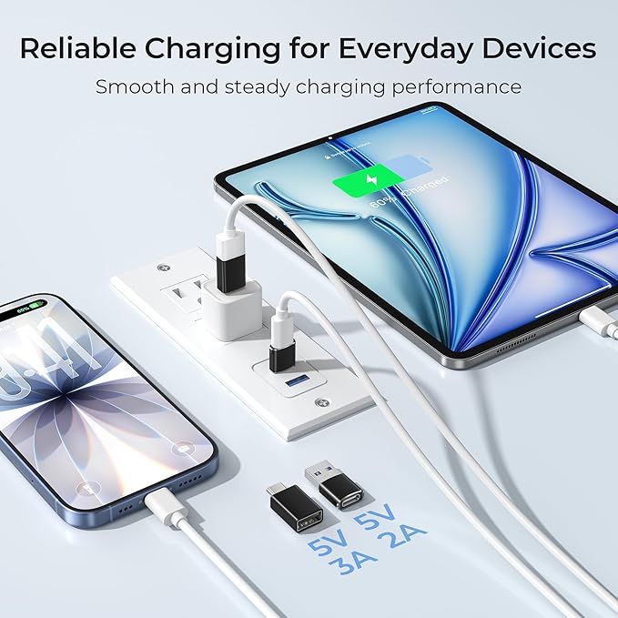 Basesailor USB to USB C Adapter with C Male to 3.0 Female Charger 4P,Thunderbolt 4 to Type A OTG Converter for MacBook,iPhone 14 13 12 Pro Max,Apple iWatch 8 7 SE,iPad 10 Air 4 5 Mini 6,Galaxy S23 S22