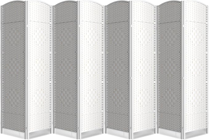 Folding Room Divider, Weave Fiber Privacy Screen, Extra Wide Room Screen Divider Separator, Decorative Separation Wall Divider, Freestanding Room (8-Panel)