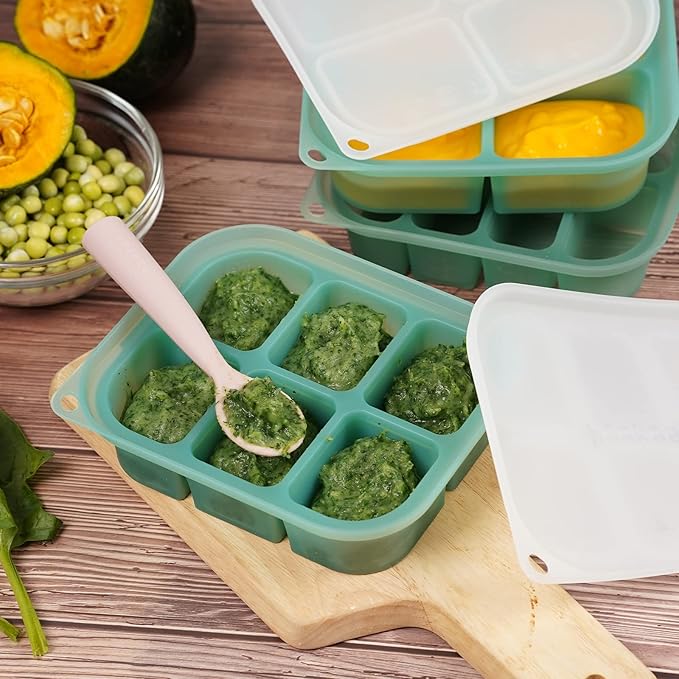 haakaa Silicone Baby Food Tray - Breastmilk Homemade Baby Food Mold - Baby Fresh Food Freezer Tray - Ice Cube Tray - - 4m+ Baby Toddler Kid - Pea Green