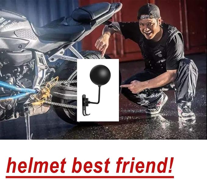 SANGMO 180° Motorcycle Helmet Rack, Rotation Metal Helmet Holder Wall Mounted Helmet Rack Motorcycle with 2 Hooks Helmet Hanger for Motorcycle Bike Coats, Caps, Baseballs and Rugby Helmet (2 Pack)