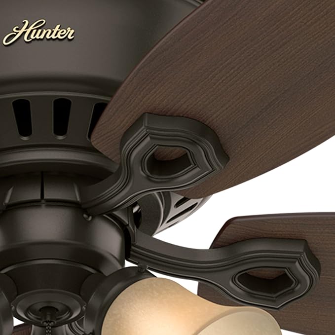 Hunter 52 inch Indoor Ceiling Fan with LED Lights - Bronze Ceiling Fan with Pull Chain, For Bedroom, Living Room, or Kitchen, Low Profile Mount, No Remote, 5 Blades - Builder 53327, New Bronze