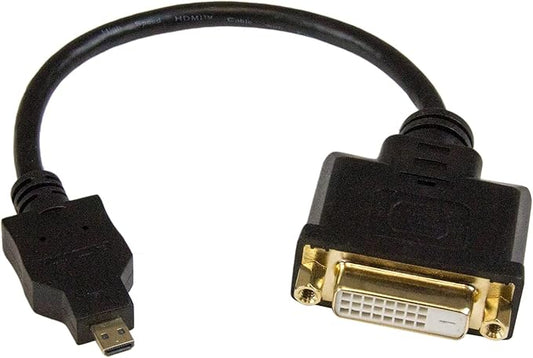 StarTech.com 8in Micro HDMI to DVI-D Adapter M/F - 8in Micro HDMI to DVI Cable - Connect a Micro HDMI phone or laptop to a DVI-D display (HDDDVIMF8IN),Black