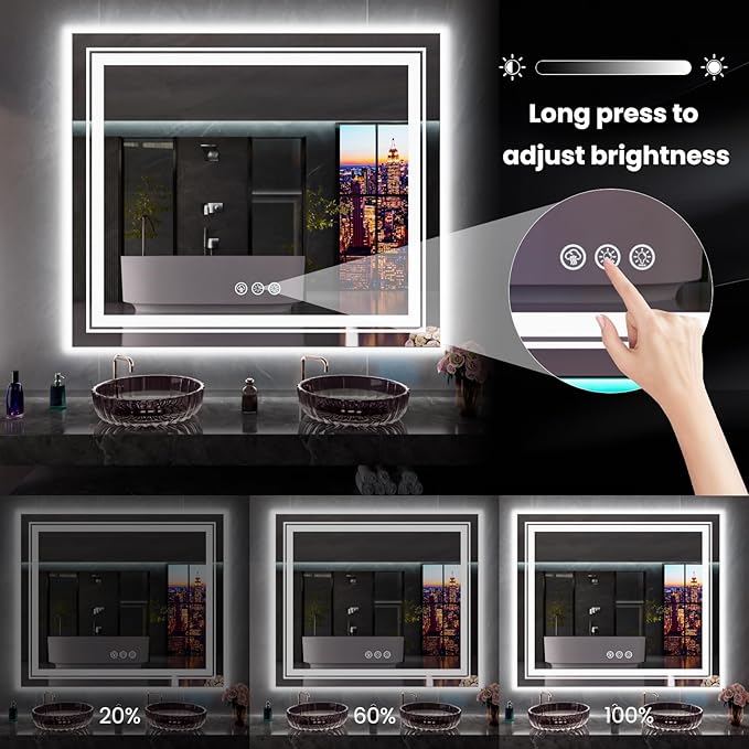 LED Mirror for Bathroom, 55"X30" with 8 RGB Backlit +3 Front Lit (Adjustable Individually), Anti-Fog, Large Lighted Bathroom Vanity Mirror for Wall,Shatterproof,Memory Function,Tempered Glass