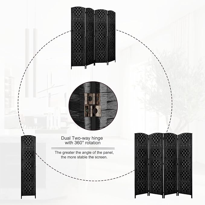 Rose Home Fashion Room Divider, 6 ft Tall Room Dividers and Folding Privacy Screens, 16in Privacy Screen 4 Panel Black Space Temporary Wall Foldable Partition Separation