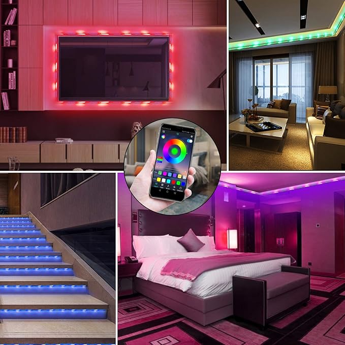 QZYL Led Lights for Bedroom,49.2 Feet Led Strip Lights,Music Sync Color Changing Flexible Rope Lights with Remote App Control Luces Led Strips Lights for Party Home Decoration